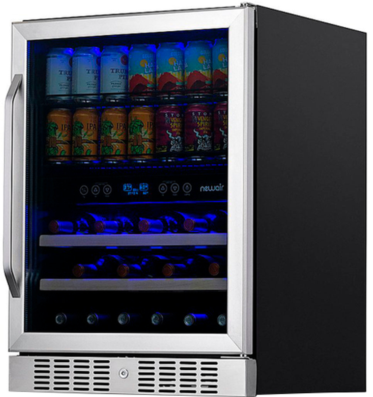 NewAir - 20 Bottle and 70 Can Dual Zone Factory Refurbished Wine and Beverage Fridge with SplitShelf™ and Smooth Rolling Shelves - Stainless Steel