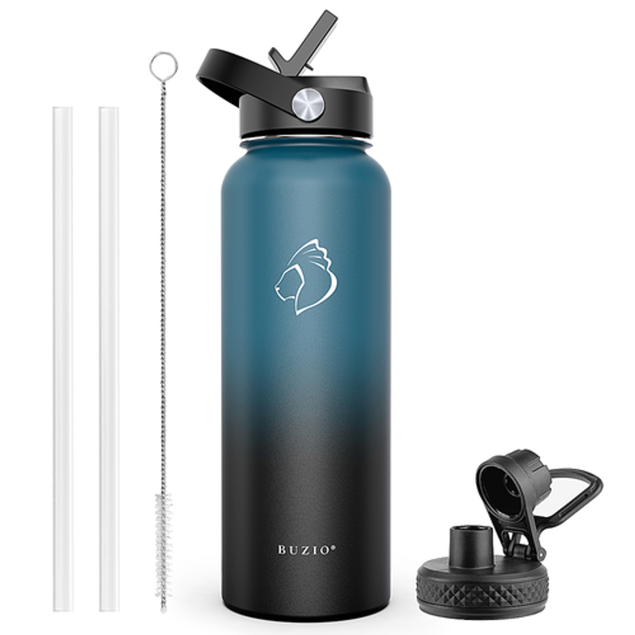 Buzio - 40oz Insulated Water Bottle with Straw Lid and Spout Lid - Indigo Black