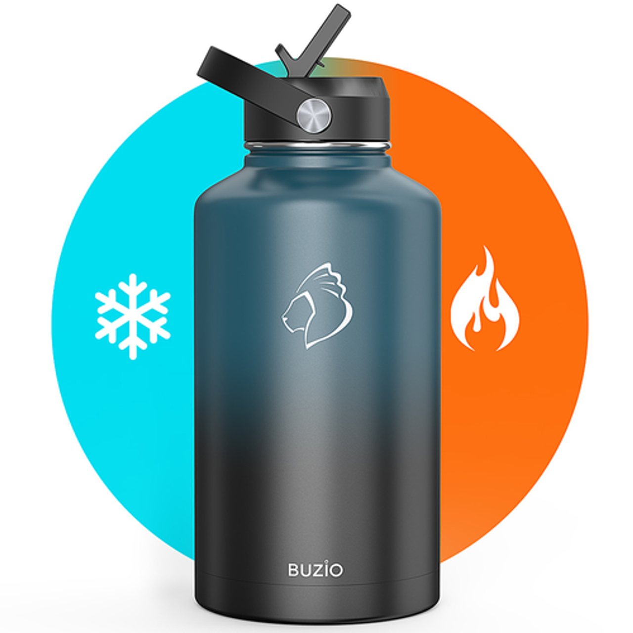 Buzio - 64oz Insulated Water Bottle with Straw Lid and Spout Lid - Indigo Black