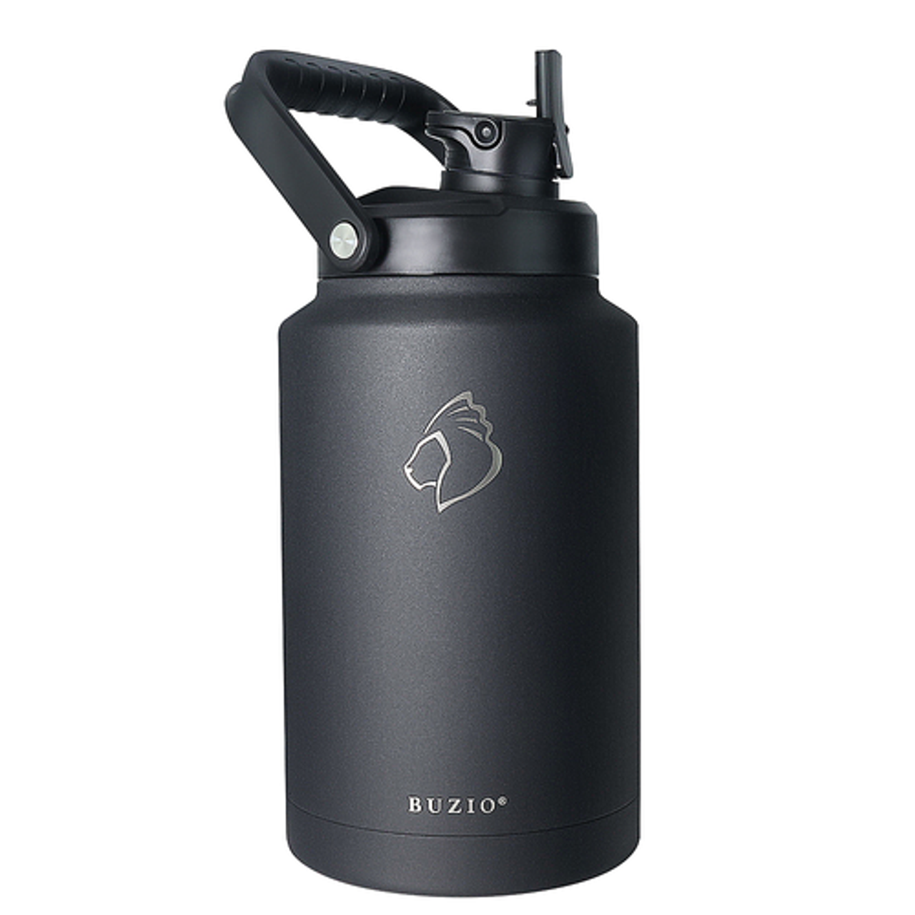 Buzio - Rock Series Insulated Water Bottle Growler with 2 Stainless Cups and Straw Lid 128oz - Black