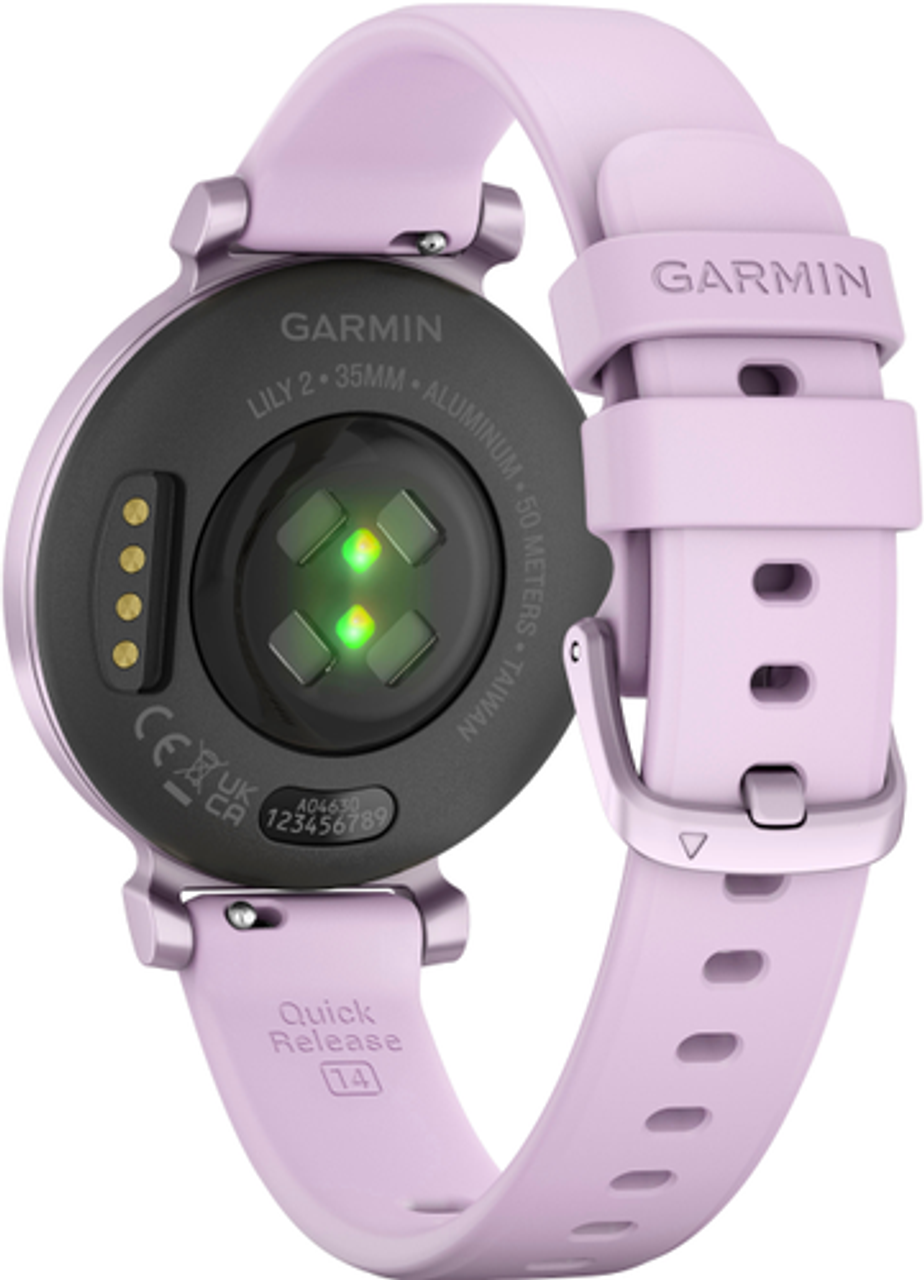 Garmin - Lily 2 Smartwatch 34 mm Anodized Aluminum - Metallic Lilac with Lilac Silicone Band