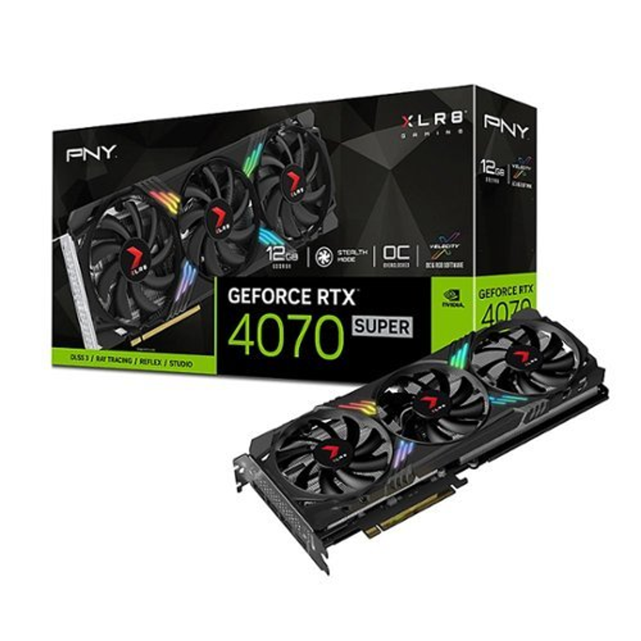 PNY GeForce RTX 4070 SUPER 12GB XLR8 Gaming VERTO EPIC-X RGB Overclocked Triple Fan Graphics Card DLSS 3 - Black
