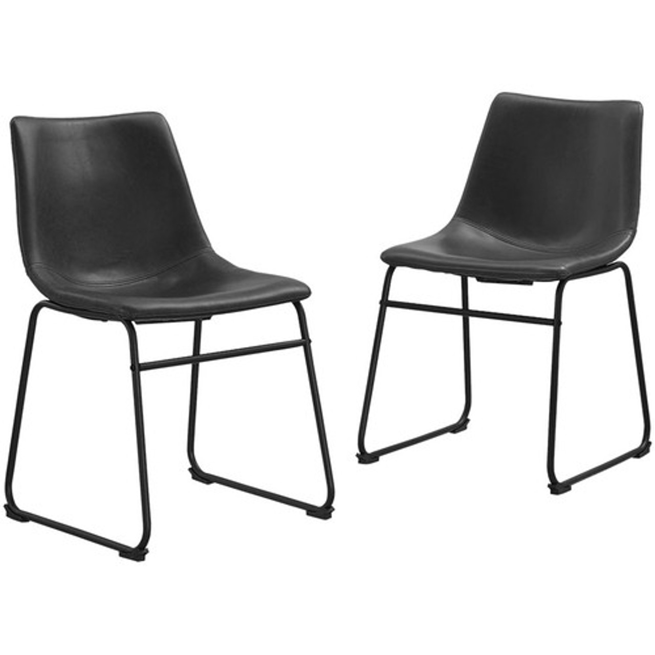Walker Edison - Industrial Faux Leather Dining Chairs (Set of 2) - Black
