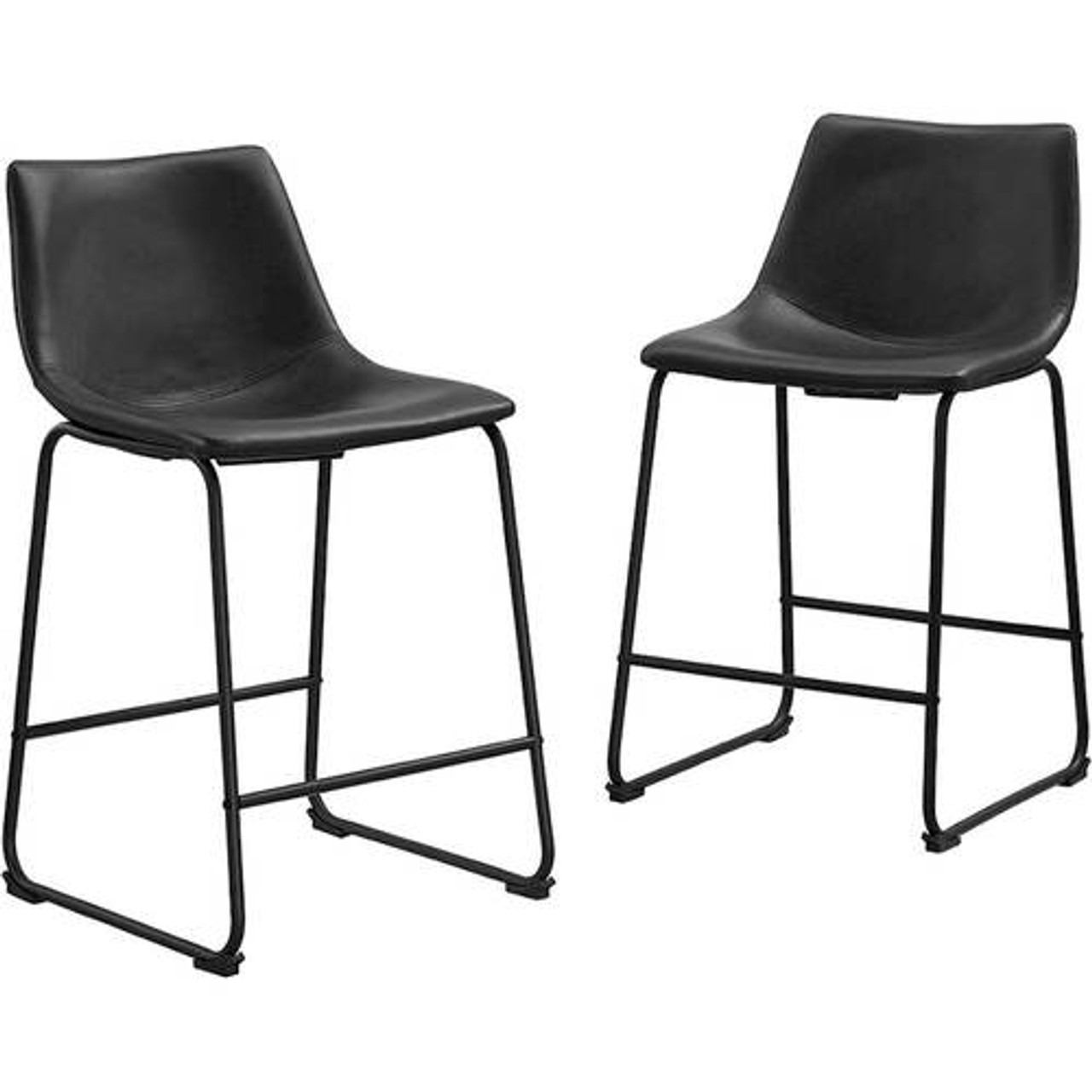 Walker Edison - Industrial Faux Leather Counter Stool (Set of 2) - Black