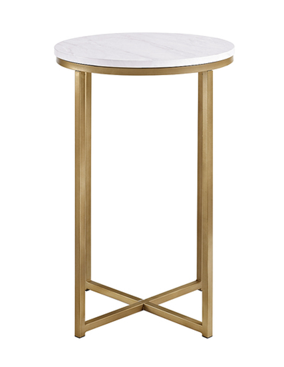 Walker Edison - Modern Glam Side Table - Faux White Marble & Gold