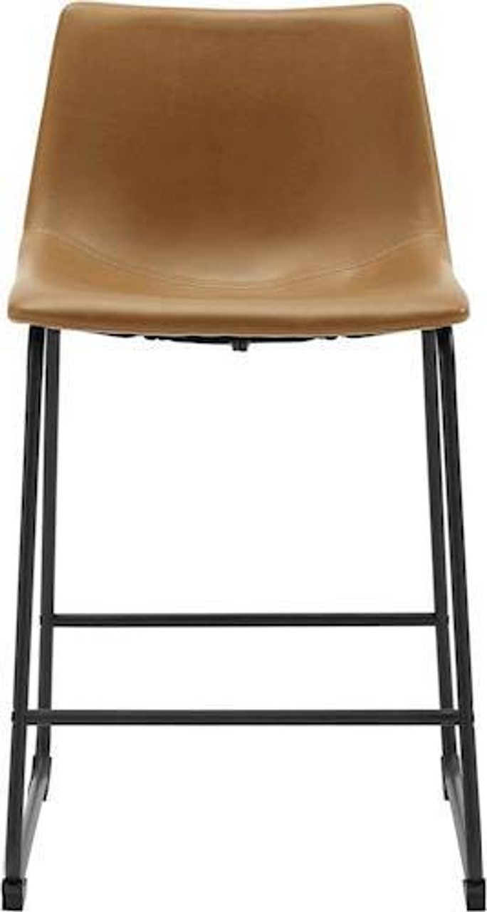 Walker Edison - Industrial Faux Leather Counter Stool (Set of 2) - Whiskey Brown