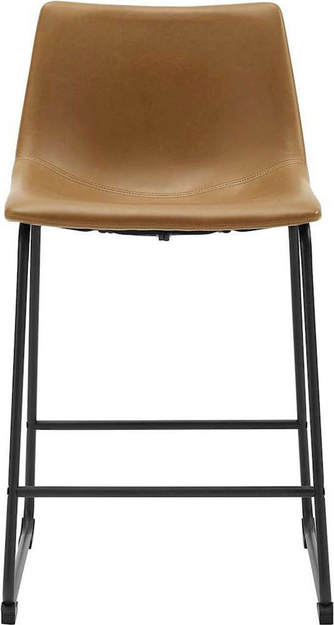 Walker Edison - Industrial Faux Leather Counter Stool (Set of 2) - Whiskey Brown