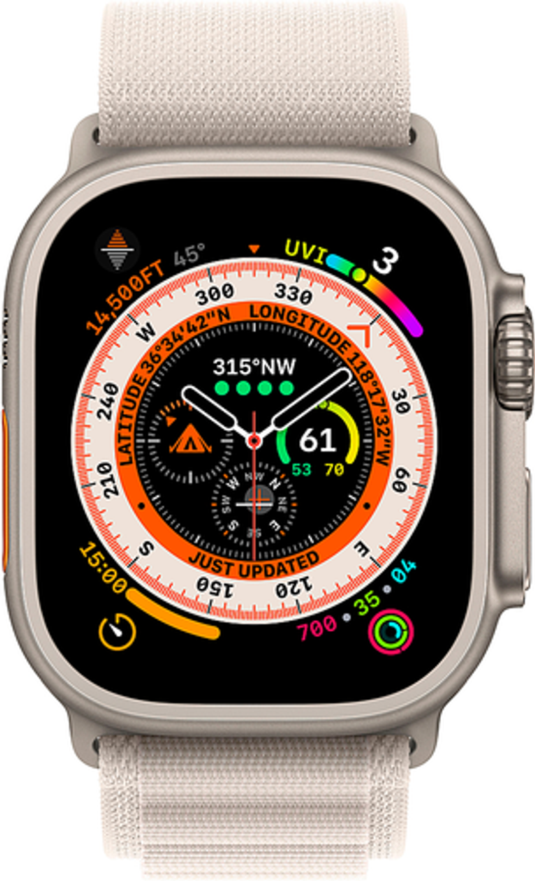Refurbished Apple Watch Ultra (GPS + Cellular) 49mm Titanium Case with Starlight Alpine Loop - Medium - Titanium