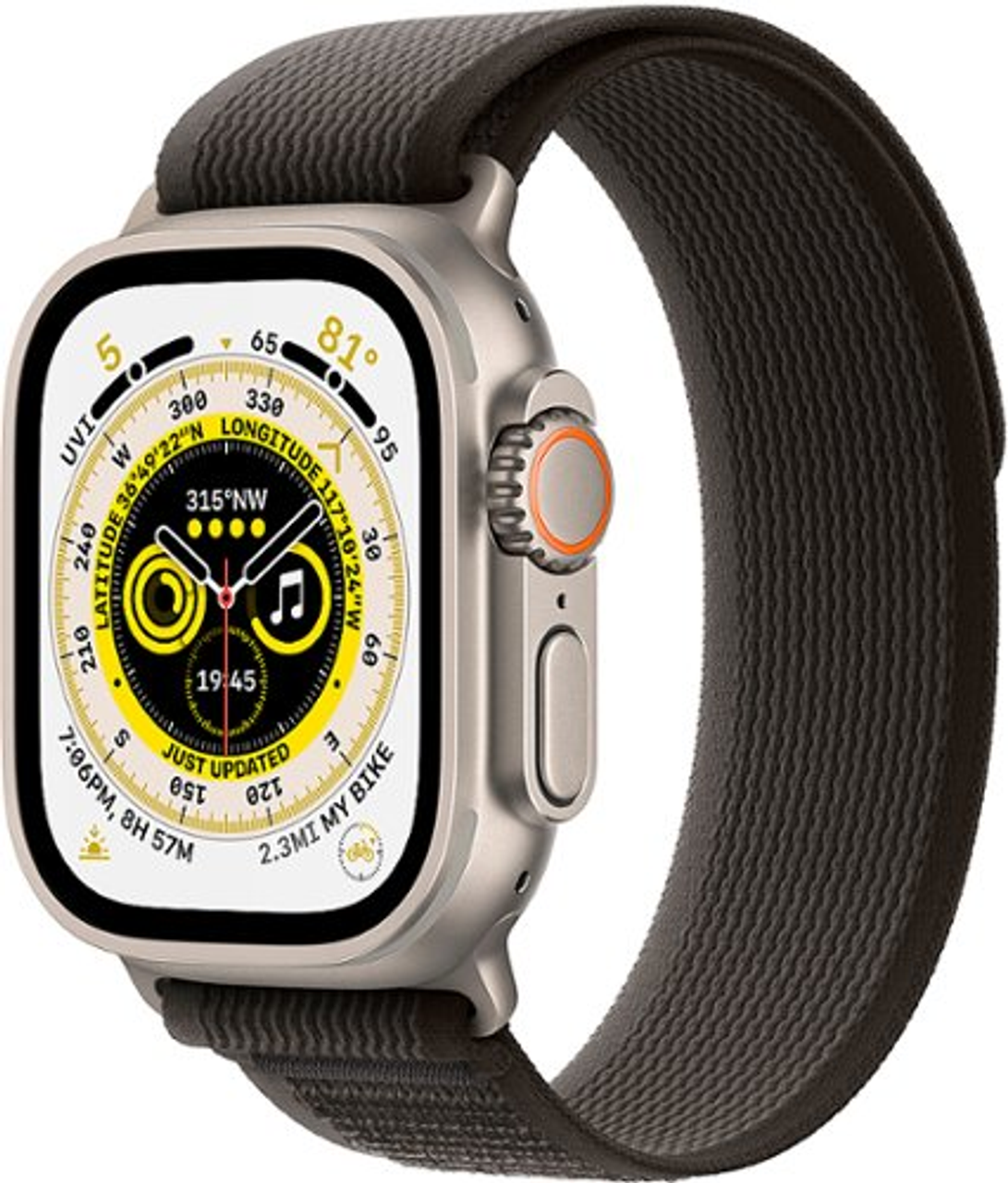 Geek Squad Certified Refurbished Apple Watch Ultra (GPS + Cellular) 49mm Titanium Case with Black/Gray Trail Loop - M/L - Titanium