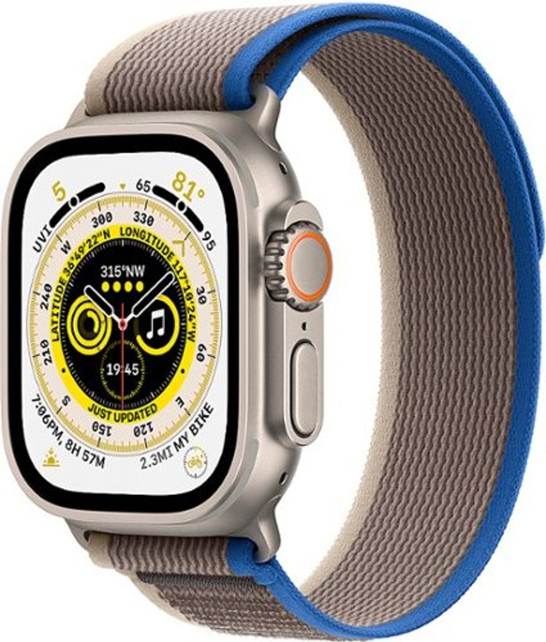 Geek Squad Certified Refurbished Apple Watch Ultra (GPS + Cellular) 49mm Titanium Case with Blue/Gray Trail Loop - S/M - Titanium