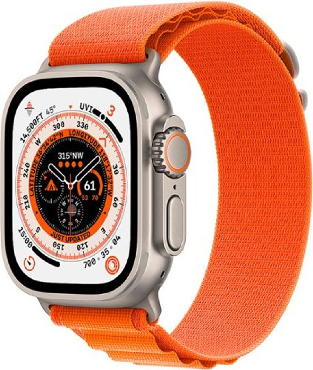 Geek Squad Certified Refurbished Apple Watch Ultra (GPS + Cellular) 49mm Titanium Case with Orange Alpine Loop - Medium - Titanium