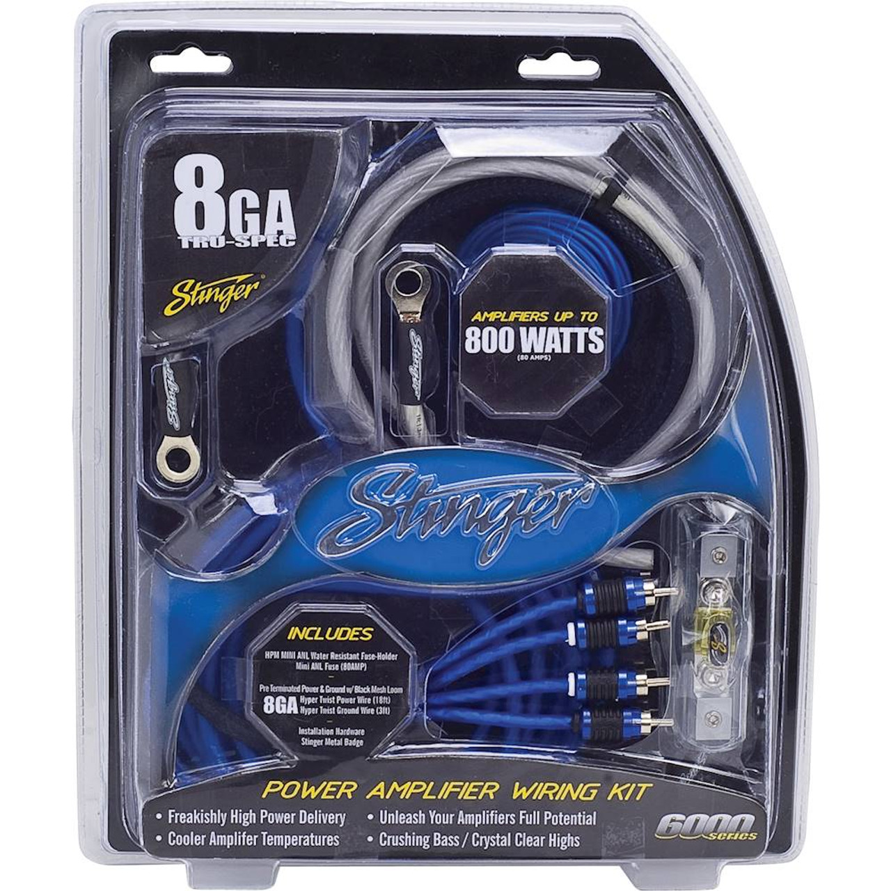 Stinger - 6000 Series 8GA Complete Amplifier Wiring Kit - Blue