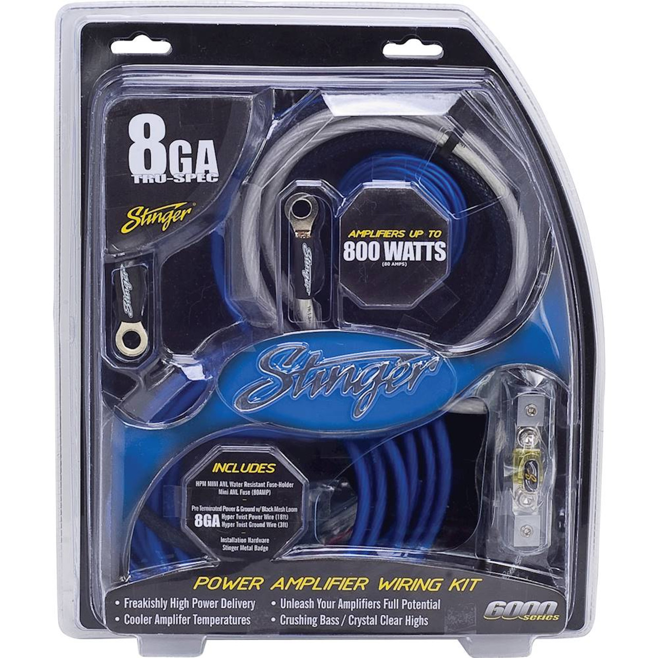 Stinger - 6000 Series 8GA Power Amplifier Wiring Kit - Blue
