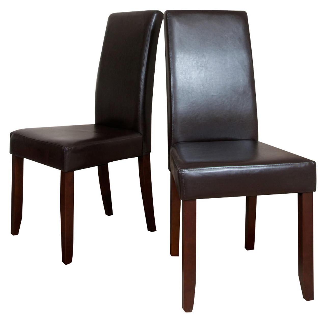 Simpli Home - Acadian Parson Polyurethane Faux Leather Dining Chairs (Set of 2) - Tanner's Brown