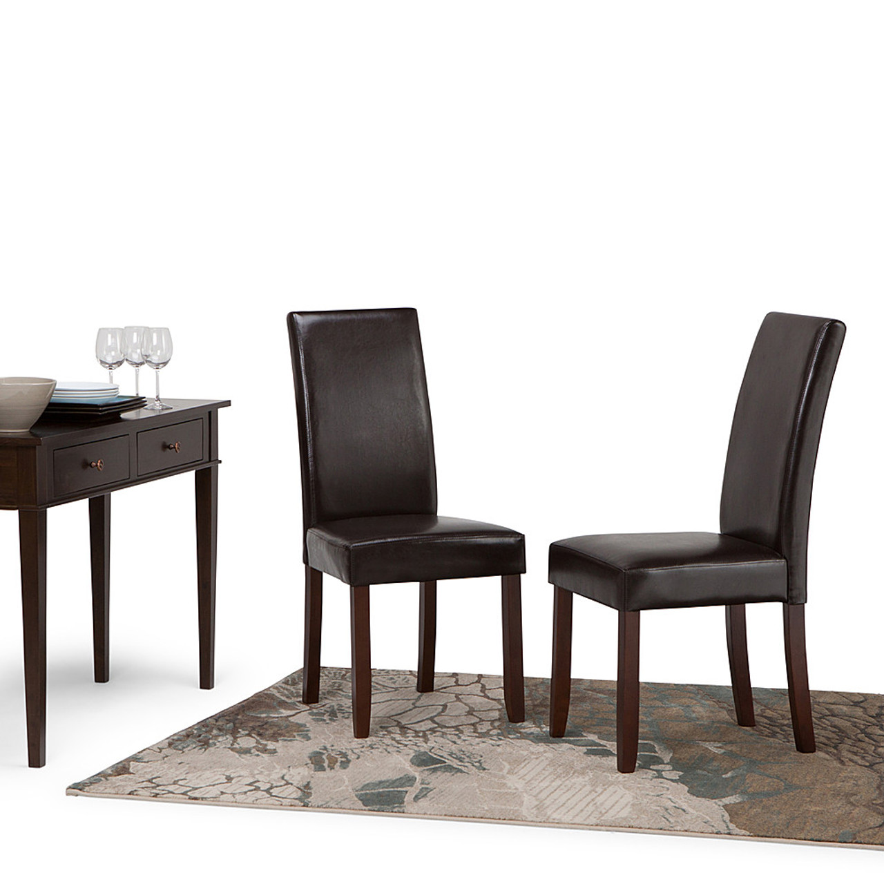 Simpli Home - Acadian Parson Polyurethane Faux Leather Dining Chairs (Set of 2) - Tanner's Brown