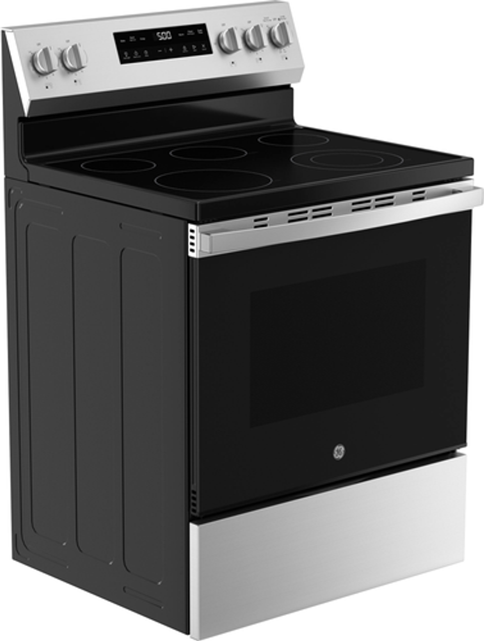 GE - 5.3 Cu. Ft. Freestanding Electric Range with Self-Clean and Steam Cleaning Option and Crisp Mode - Stainless Steel