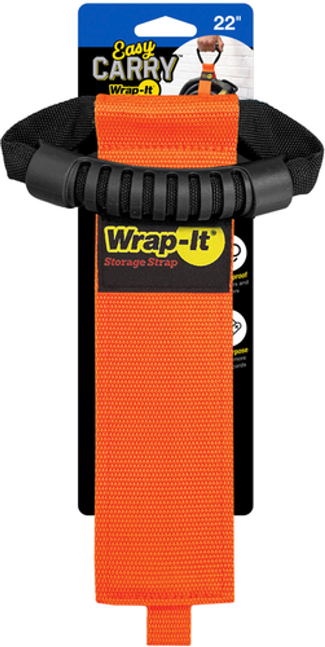 Easy-Carry Wrap-It Storage Strap - 22-inch - Hook and Loop Carrying Strap with Handle - Blaze Orange