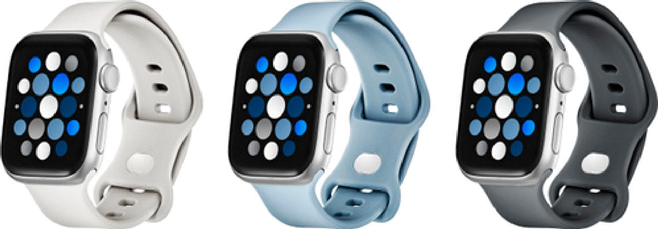 Best Buy essentials™ - Silicone Band for Apple Watch 38mm, 40mm and 41mm (3-Pack) - Starlight, Blue/Gray and Gray