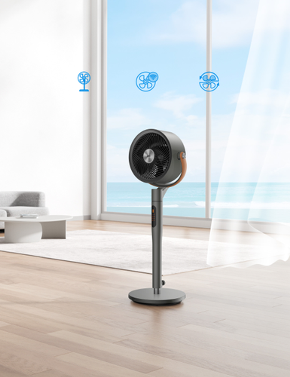 Dreo - Pedestal Fan with Remote, 120° + 105°Smart Oscillating Floor Fans with Wi-Fi/Voice Control, Works with Alexa/Google - Gray