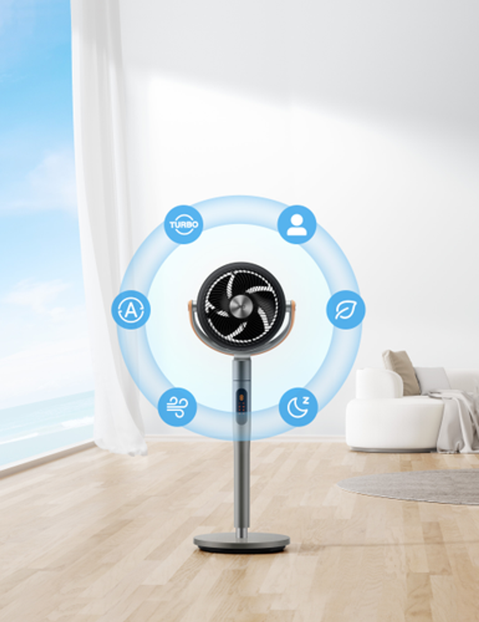Dreo - Pedestal Fan with Remote, 120° + 105°Smart Oscillating Floor Fans with Wi-Fi/Voice Control, Works with Alexa/Google - Gray