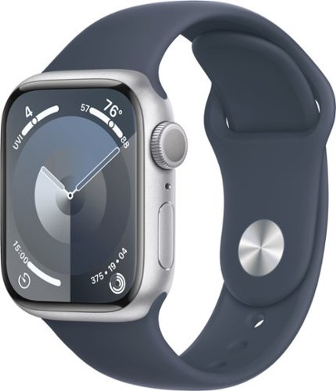 Apple Watch Series 9 GPS 41mm Aluminum Case with Storm Blue Sport Band  (Small/Medium) - Silver