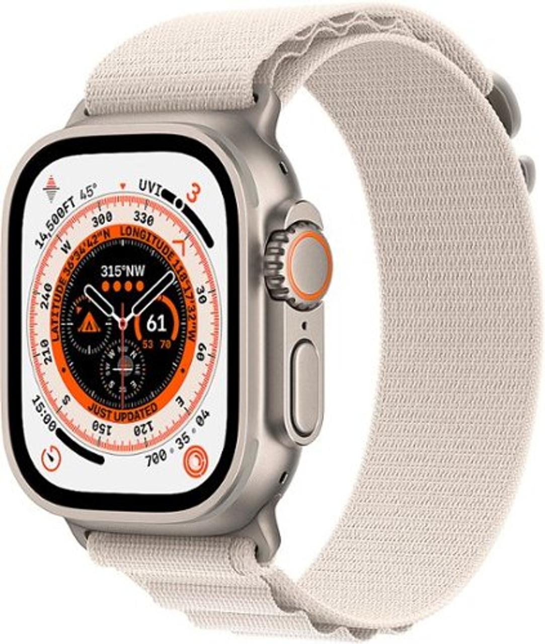 Refurbished Apple Watch Ultra (GPS + Cellular) 49mm Titanium Case with Starlight Alpine Loop - Large - Titanium