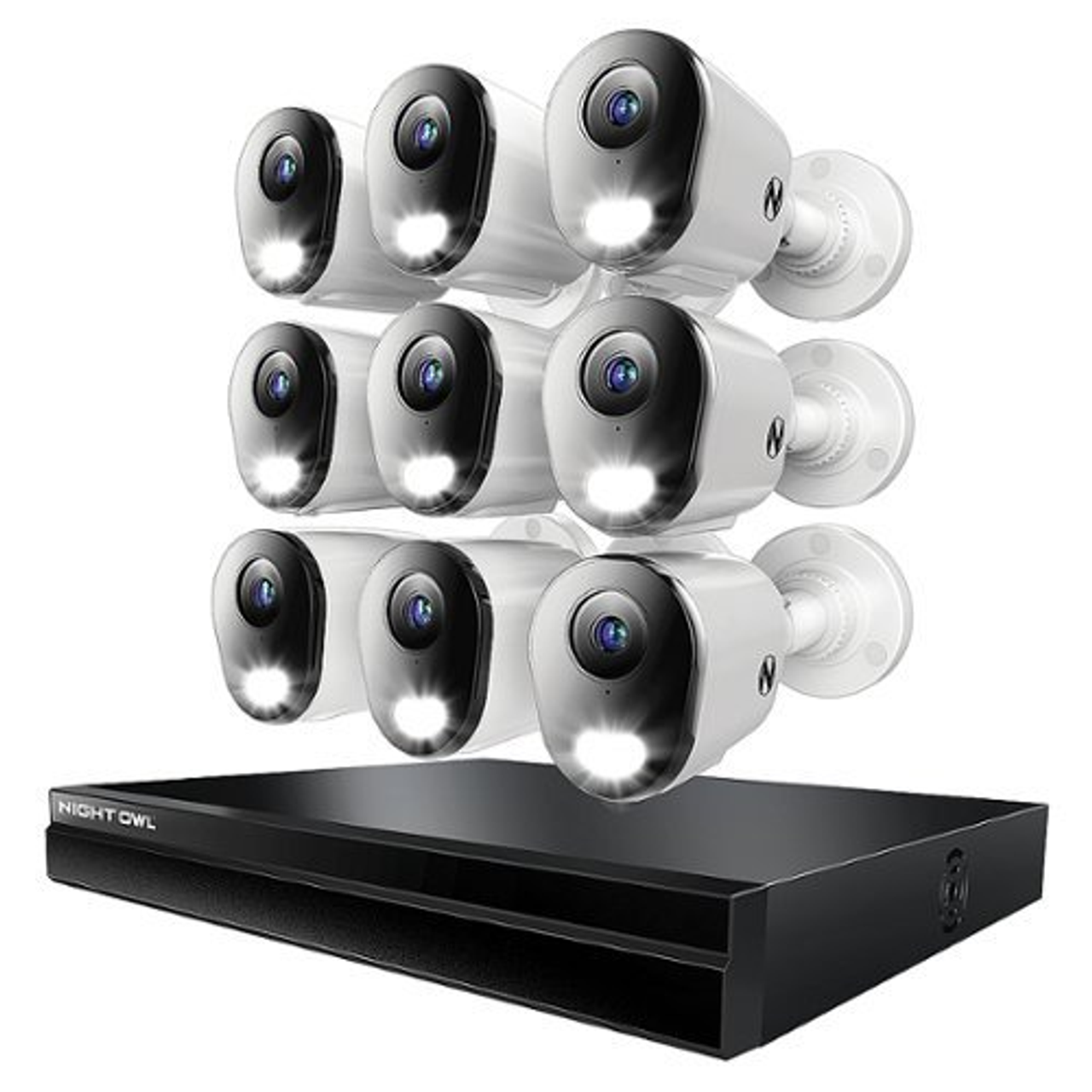 Night Owl - 24 Channel 9 Camera Indoor/Outdoor Wired IP 4K 4TB NVR Security System with 2-way Audio - Black/White