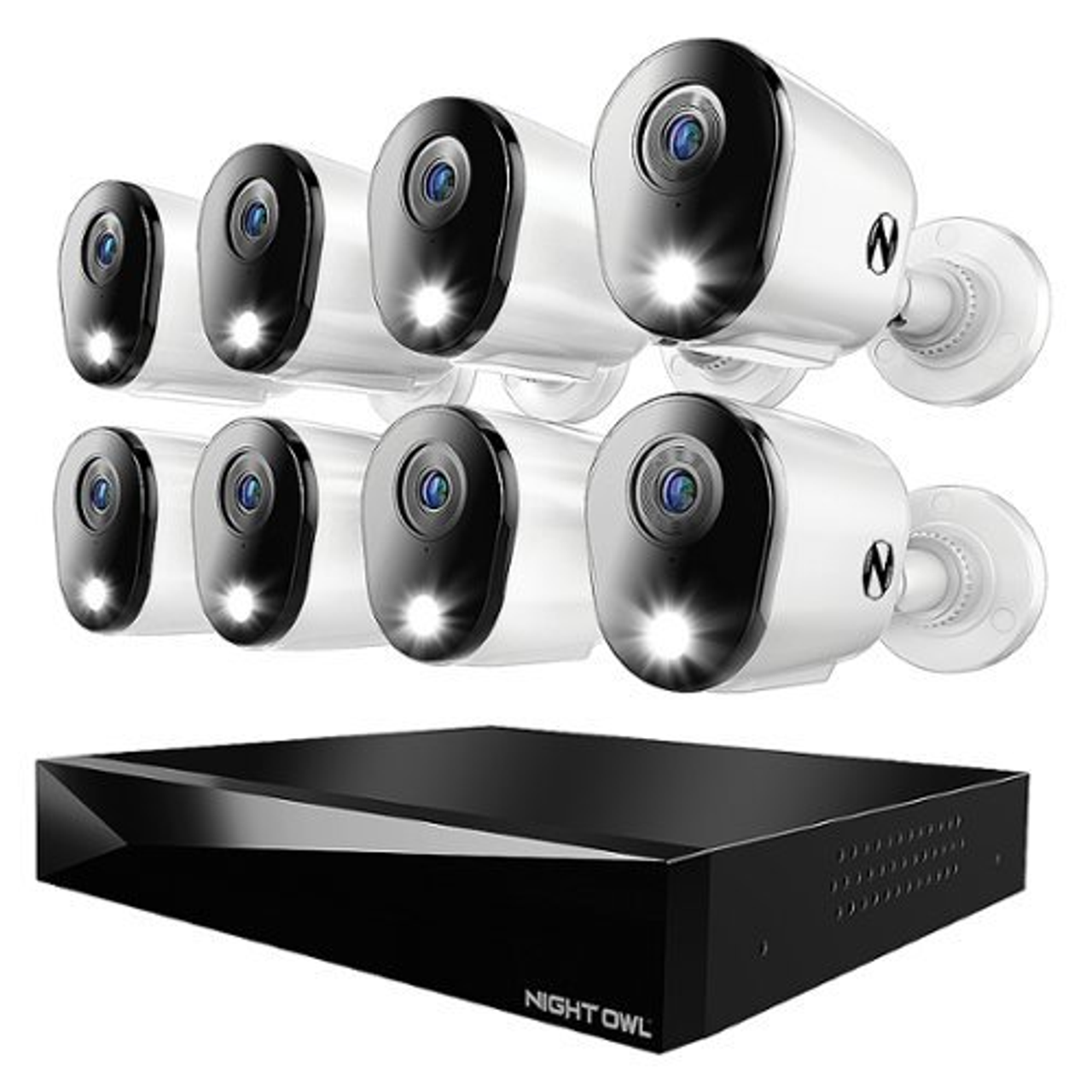 Night Owl - 12 Channel 8 Camera Indoor/Outdoor Wired 4K 2TB DVR Security System with 2-way Audio - Black/White