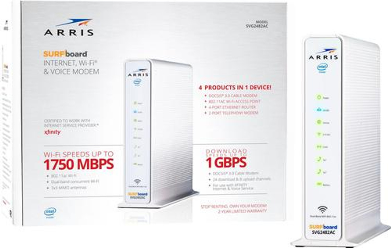 ARRIS - SURFboard AC-1750 Dual-Band Wi-Fi Router with 24 x 8 DOCSIS 3.0 Cable Modem - White