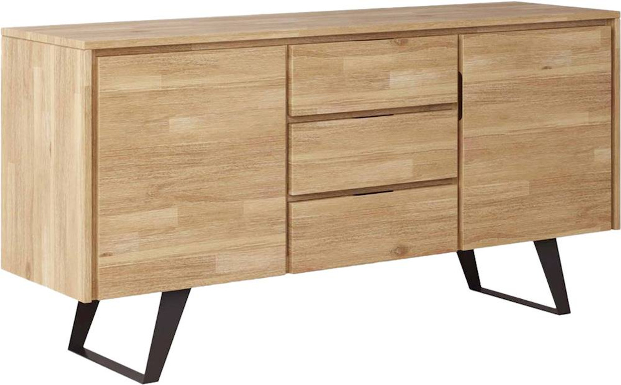 Simpli Home - Lowry Modern Industrial Acacia Wood And Metal 2-Door 3-Drawer Sideboard - Distressed Golden Wheat