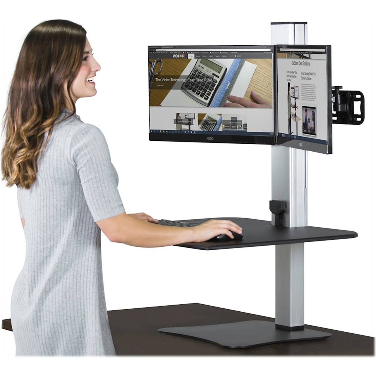 Victor - Electric Dual Monitor Standing Desk - Black And Aluminum
