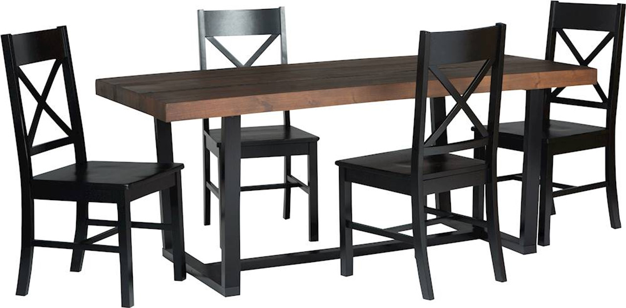 Walker Edison - Rectangular Farmhouse Wood Dining Table (Set of 5) - Mahogany/Black