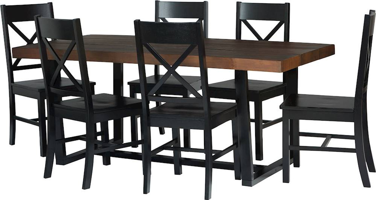 Walker Edison - Rectangular Farmhouse Wood Dining Table (Set of 7) - Mahogany/Black