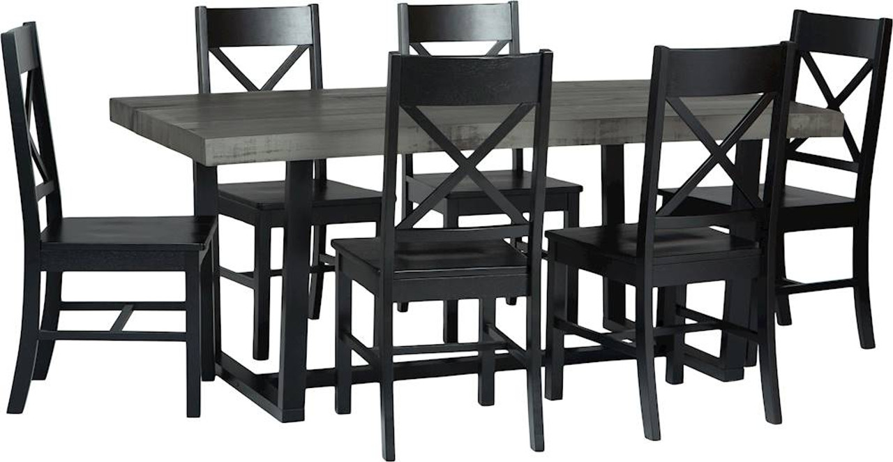 Walker Edison - Rectangular Farmhouse Wood Dining Table (Set of 7) - Gray/Black