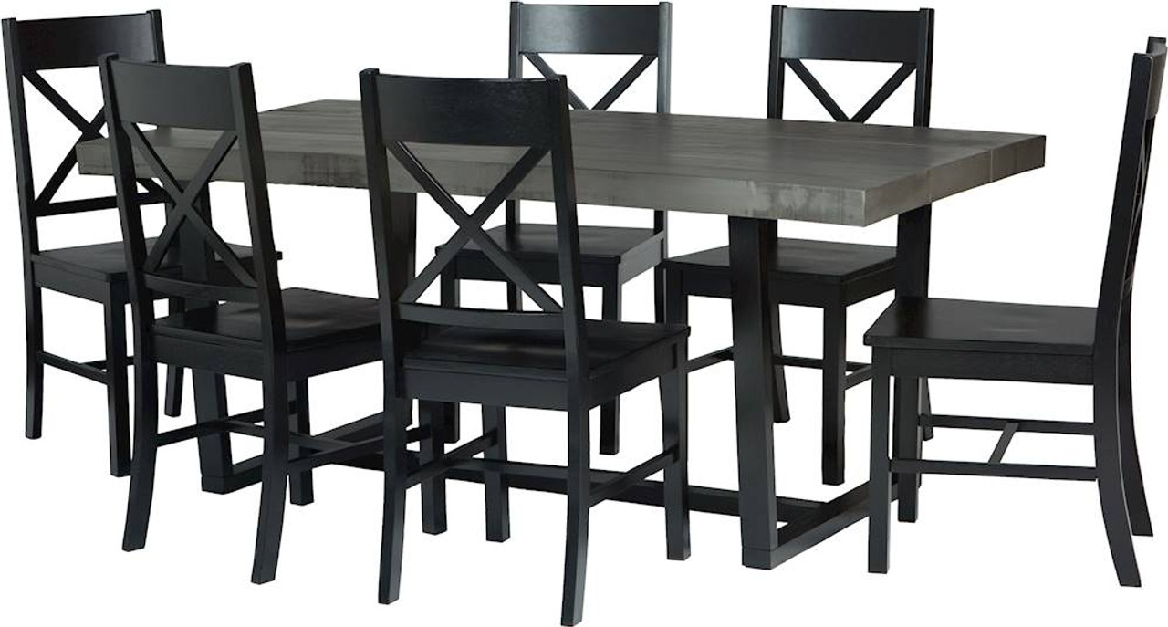 Walker Edison - Rectangular Farmhouse Wood Dining Table (Set of 7) - Gray/Black