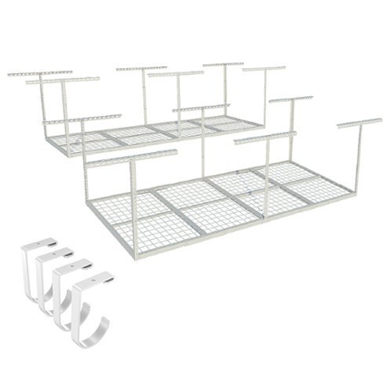 FlexiSpot - Fleximounts 2-pack 3 Ft. x 8 Ft. Overhead Garage Rack with 4-pack Hooks - White