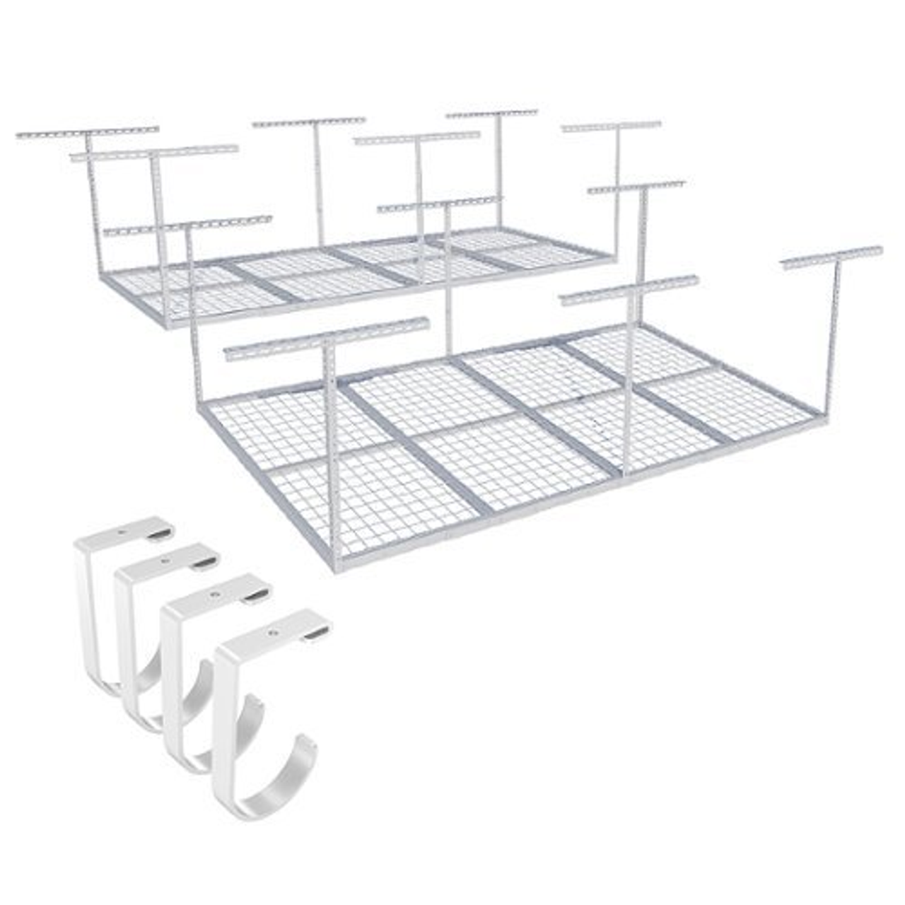 FlexiSpot - Fleximounts 2-pack 4 Ft. x 8 Ft. Overhead Garage Rack with 4-pack Hooks - White