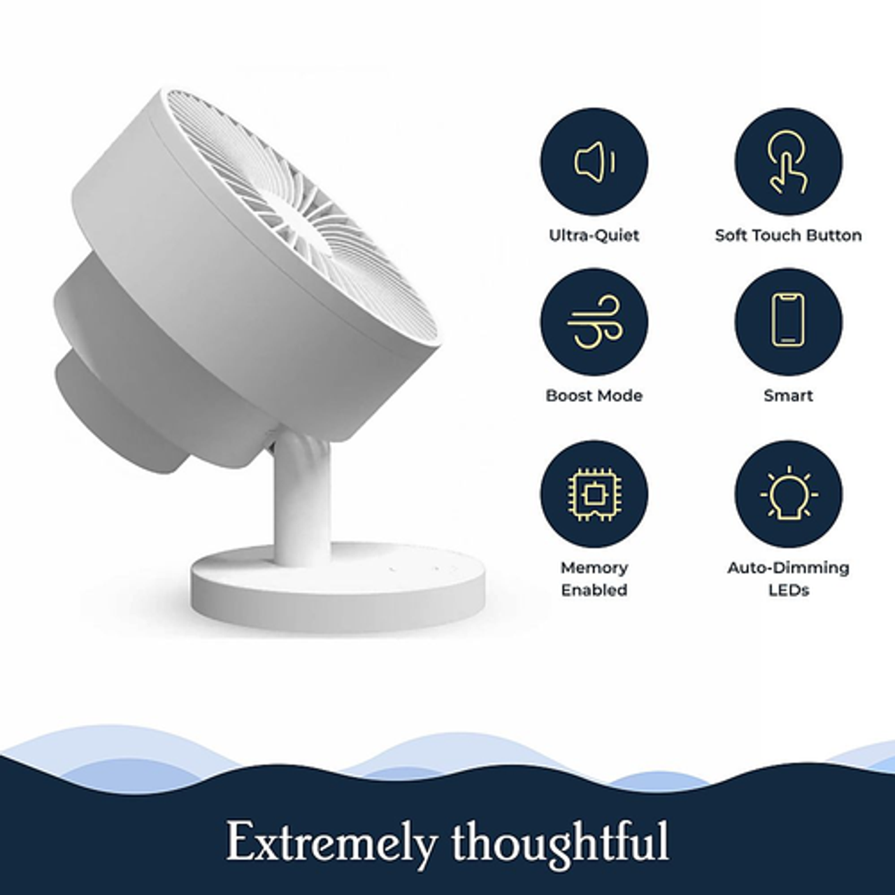 Windmill Smart Whisper-Quiet Air Circulator and Fan with 5 speeds and Remote - White