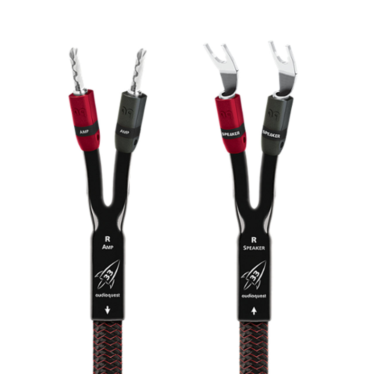 AudioQuest - 20FT Rocket 33 Full-Range Speaker Cable w/ SureGrip 300 Banana > Multi-Spade Connectors - Red/Black