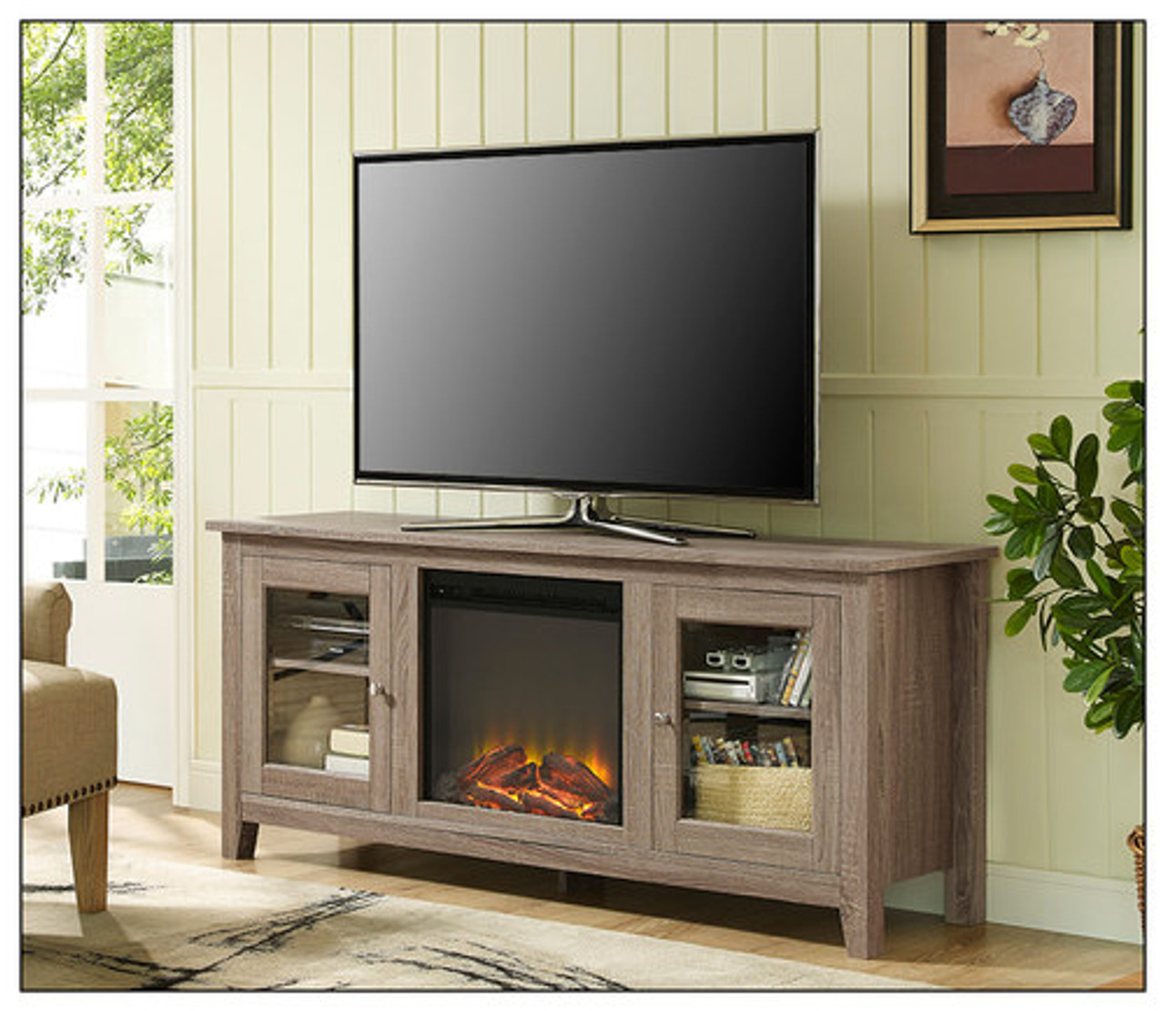 Walker Edison - Fireplace TV Console for Most TVs Up to 60" - Driftwood