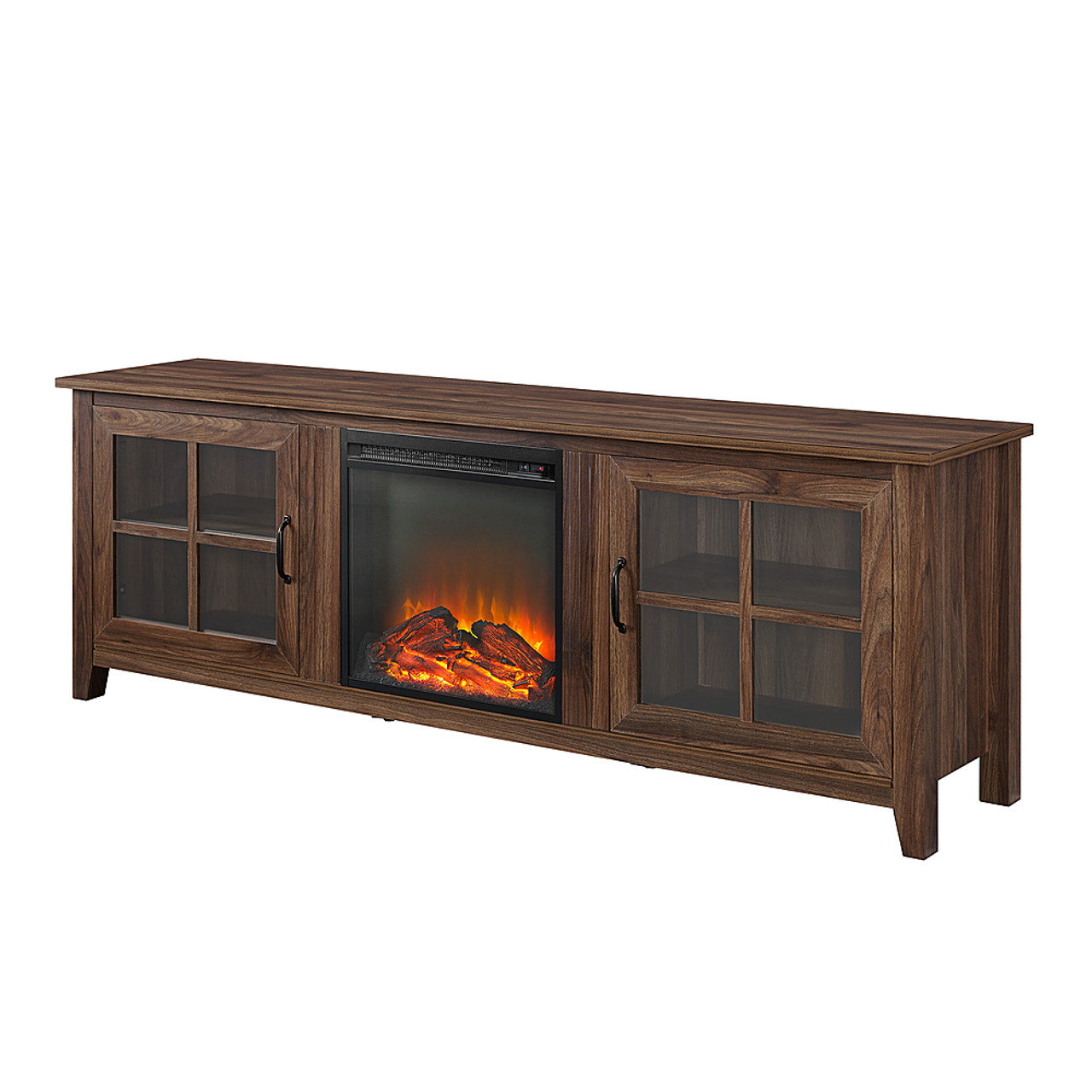 Walker Edison - Farmhouse Fireplace Wood TV Stand for Most TVs Up to 78" - Dark Walnut