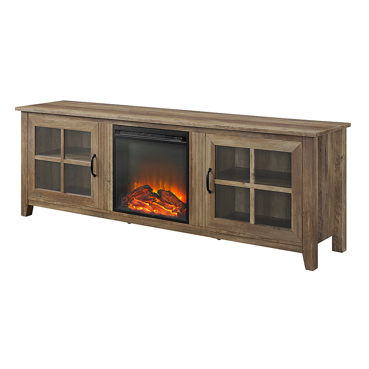 Walker Edison - Farmhouse Fireplace Wood TV Stand for Most TVs Up to 78" - Rustic Oak