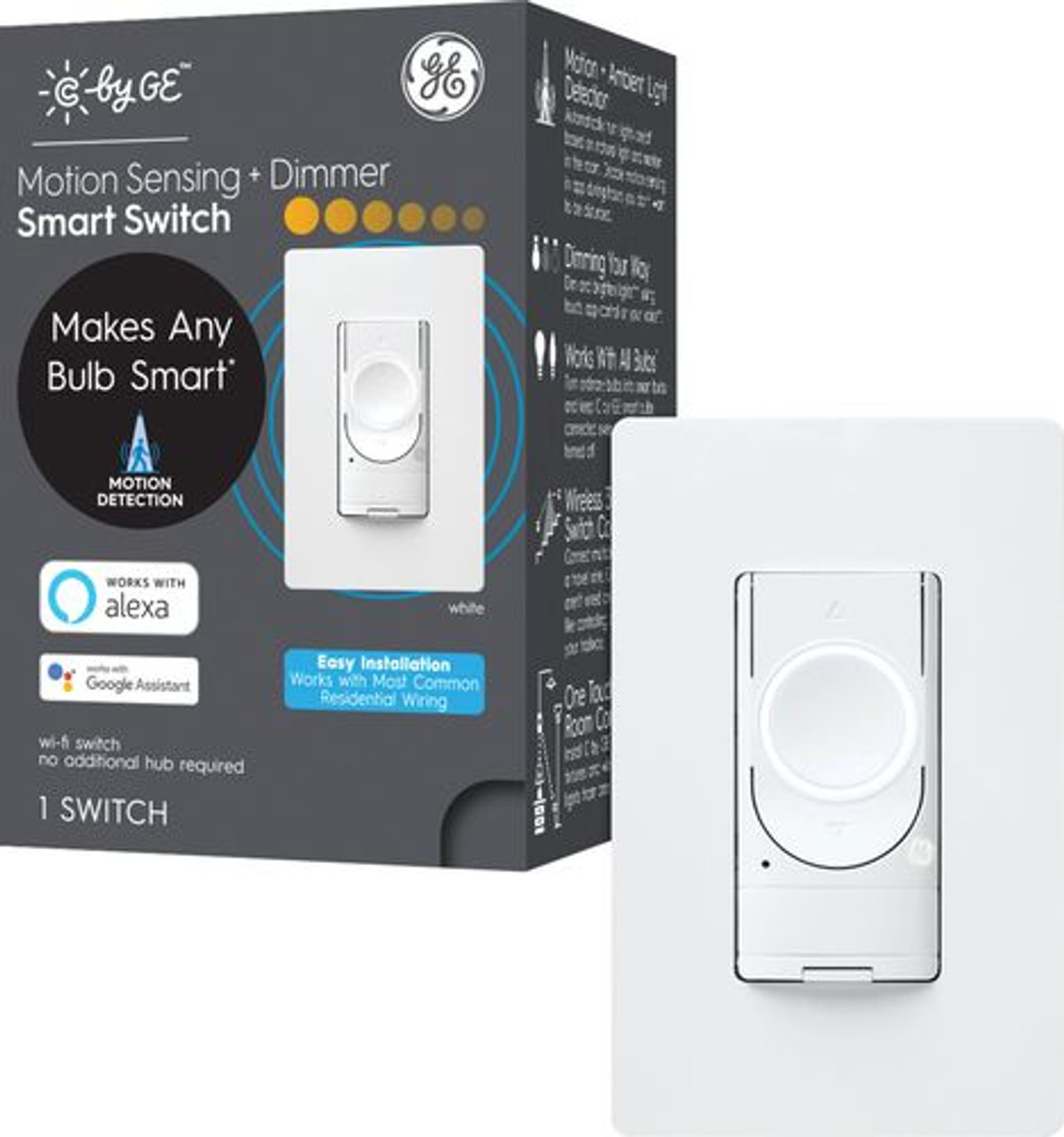C by GE - 3-Wire Smart Switch Motion Sensing and Dimmer - White