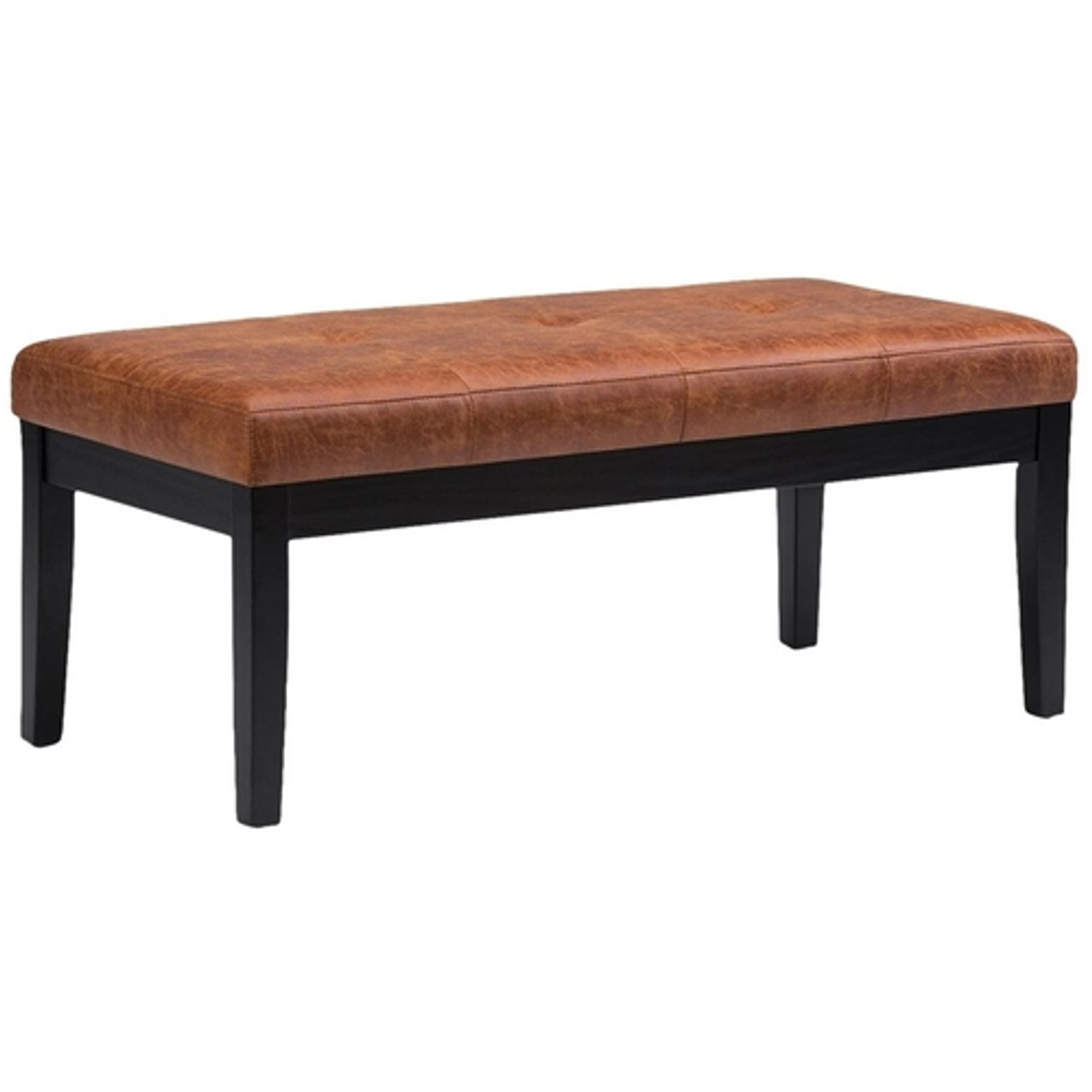 Simpli Home - Lacey Rectangular Contemporary Faux Air Leather Bench Ottoman - Distressed Saddle Brown