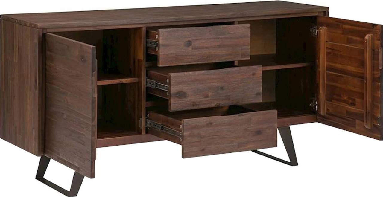 Simpli Home - Lowry Solid Acacia Wood and Metal 3-Drawer Sideboard Buffet - Distressed Charcoal Brown