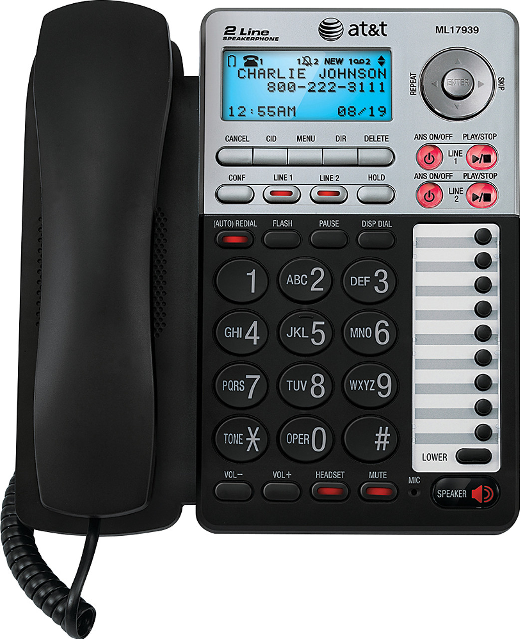 AT&T - ML17939 2-Line Corded Phone with Digital Answering System - Black/Silver