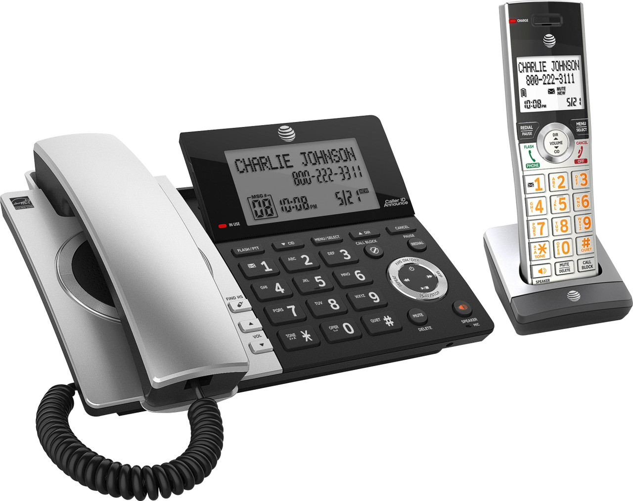 AT&T - CL84207 DECT 6.0 Expandable Cordless Phone System with Digital Answering System and Smart Call Blocker - Silver/Black