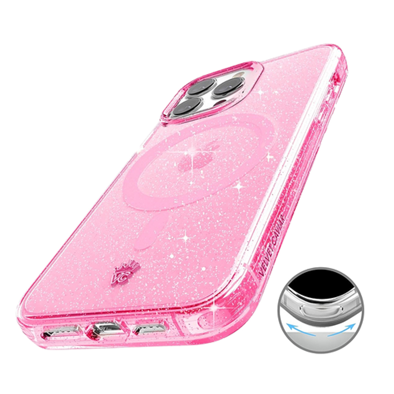 Velvet Caviar - Pink Stardust Glitter MagSafe iPhone 15 Pro Case - Pink Stardust Glitter