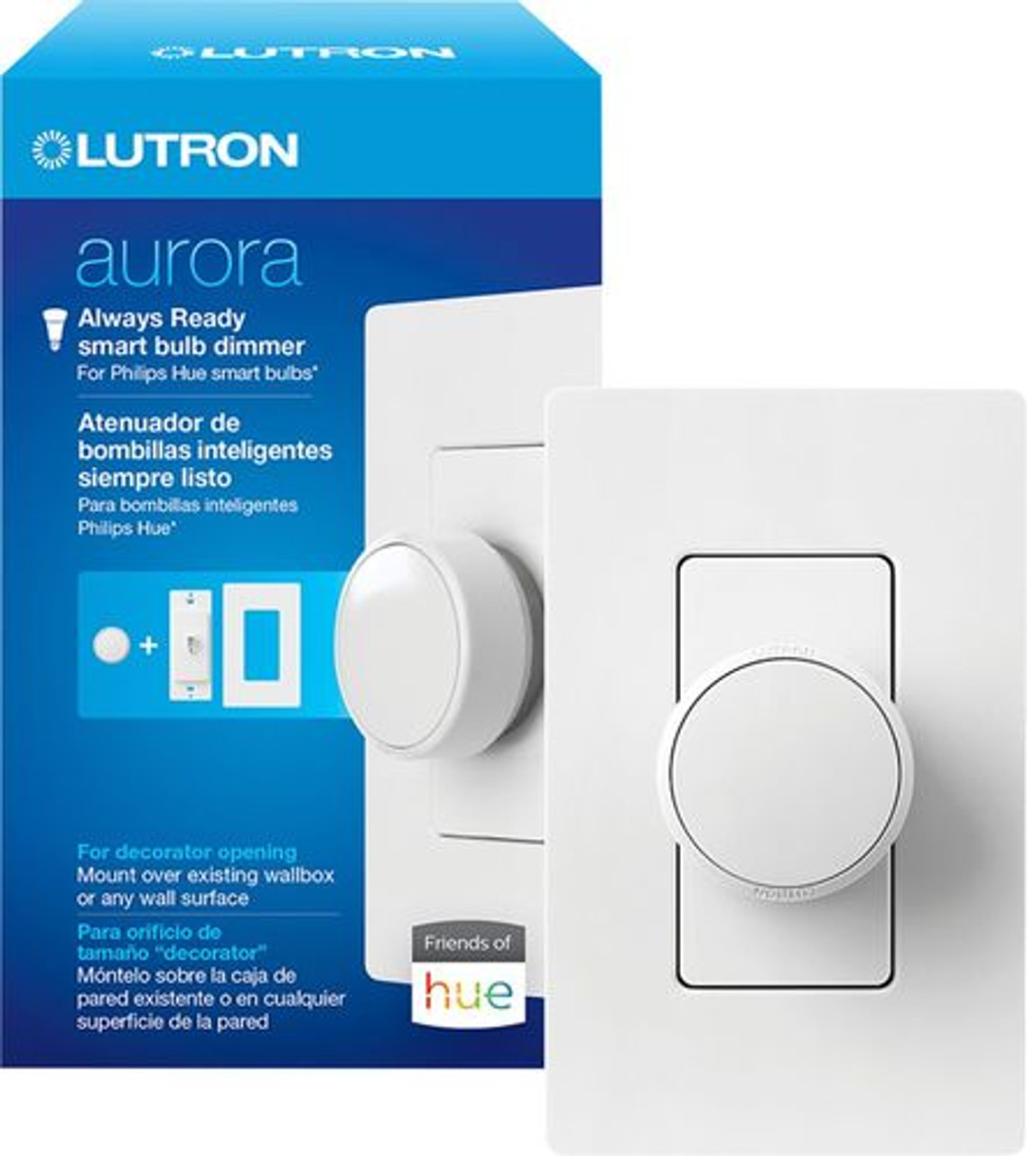 Lutron - Aurora Smart Bulb Dimmer/Paddle Switch for Philips Hue Smart Lighting – White - White