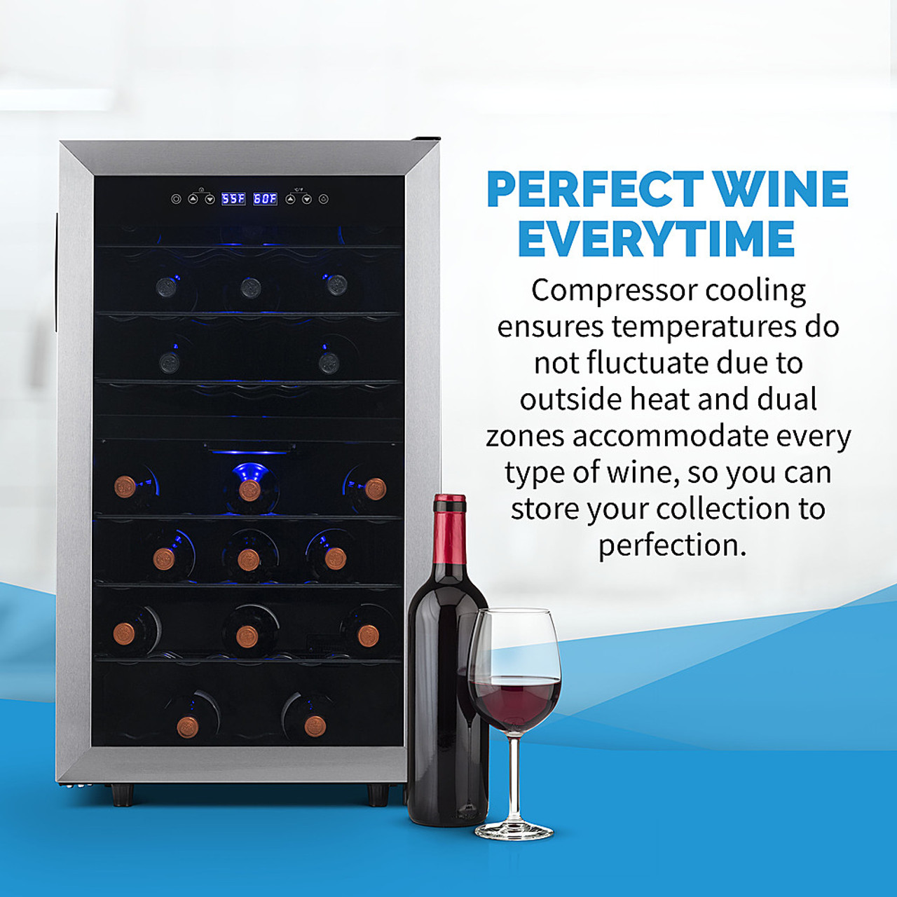 NewAir Freestanding 43 Bottle Dual Zone Compressor Wine Fridge in Stainless Steel - Stainless steel